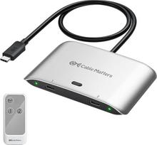 "Cable Matters" 20G USB C jungiklis 2 kompiuteriams, 140 W PD, iki 8K @ 30 Hz po "Windows", 4K @ 60 Hz po "macOS", "Thunderbolt 4" monitoriaus / doko naudojimas (netaikoma dokams su prijungtu kabeliu)