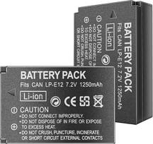 "Camulti LP-E12 1250mAh 2 vnt. įkraunamų ličio jonų akumuliatorių, tinkančių "Canon EOS M" kompaktinės sistemos fotoaparatams: EOS 100D, Kiss X7, M2, SL1, EOS-M, M10, M100, M50, PowerShot SX70 HS, Rebel SL1
