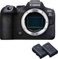 "Canon EOS R6 Mark II" sisteminis fotoaparatas - beveidrodis pilno formato fotoaparatas + 2 x baterijos (papildomų baterijų rinkinys) - hibridinis fotoaparatas su išmaniuoju automatiniu fokusavimu ir motyvų aptikimu, 4K, "WiFi", "Bluetooth", AI valdymu