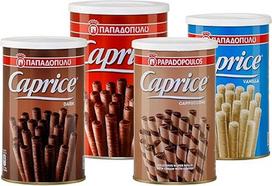 "Caprice" degustacinis rinkinys 4 x "Papadopoulos" vafliniai ritinėliai (iš viso 1150 g) graikiškos tešlos gaminiai + 20 ml alyvuogių aliejaus "Jassas