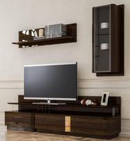 "Casa Padrino" prabangus svetainės TV spintelės komplektas rudos/pilkos/auksinės spalvos - 1 TV spintelė, 1 sieninė spintelė ir 1 sieninė lentyna - elegantiškas svetainės baldų komplektas - prabangi kokybė