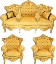 "Casa-Padrino Baroque" svetainės komplektas Auksinė puokštė/aukso spalvos - 3er sofa + 2 foteliai