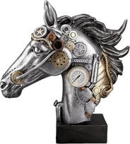 "Casablanca" dekoratyvinė skulptūrėlė "Steampunk" arklys iš dervos - aksesuarai Svetainė - dovana - spalva: sidabrinis varis - aukštis 34 cm