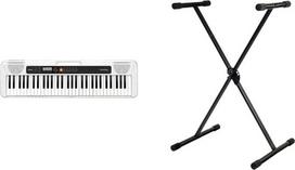 "Casio CT-S200WE Casiotone" klaviatūra su 61 standartiniu klavišu ir automatiniu akompanimentu, baltos spalvos ir FX F900520 klaviatūros stovas