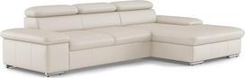 "CAVADORE Valerie" odinė sofa-lova su XL ilguoju krėslu / kampinė sofa su miego funkcija, galvūgalio reguliavimu ir dideliu ilguoju krėslu / 286 x 73 x 174 cm / natūrali oda, balta