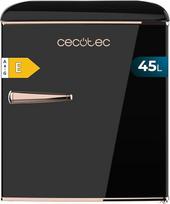"Cecotec Bolero CoolMarket TT Origin 45 Black E" mažas šaldytuvas Retro stalinis šaldytuvas 45 L 55 cm aukščio ir 44,7 cm pločio E energinio efektyvumo klasės ledo dėžė ir chromuota rankena juoda