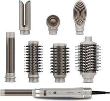 "Cecotec CeramicCare 8-in-1 AirGlam Gyro Champagne" plaukų stiliatorius 1500 W be šepečių, 110000 aps./min, "CoandAir" garbanojimo priedai kairė/dešinė, "SilkLisse" glotninimo priedas, rotaciniai šepečiai 50/38 mm, joniniai