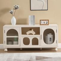 "Chairus Sideboard" medinė spintelė Svetainės bufeto spintelė Virtuvės spintelė su stiklinėmis durelėmis Prieškambario komoda / 120 x 37 x 56 cm, balta