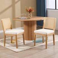 "chairus" 2 valgomojo kėdžių rinkinys, šenilas, virtuvės kėdės su rotango atlošu, retro medžio akcento kėdės, minkštos kėdės valgomajam, virtuvei, svetainei (balta-2)