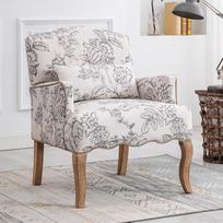 "chairus" Lininis viengubas sofos fotelis "Retro" spausdintas porankis Kėdė Minkšta kėdė gyvenamajam kambariui Šiuolaikinė ilga kėdė su medinėmis kojomis (smėlio spalvos)
