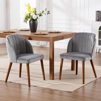 "chairus" valgomojo kambario kėdės 2 retro virtuvės kėdės be porankių Velvetas minkšta kėdė Akcento kėdė su medinėmis kojomis gyvenamojo kambario virtuvei (pilka)