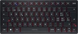 "Cherry KW 9200 MINI" kompaktiška kelių įrenginių klaviatūra iki 4 įrenginių, šveicariškas išdėstymas (QWERTZ), "Bluetooth", 2,4 GHz arba kabelinė, įkraunama, juoda