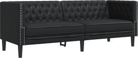 "Chesterfield" 3 vietų sofa juoda dirbtinė oda 194 x 74,5 x 70,5 cm su sagų dygsniais Patogi sofa svetainei, paauglių kambariui, biurui