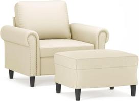 "Chesterfield" sofa-lovas su taburete, kampinė sofa su susuktais porankiais, dekoratyvinė sofa svetainei, namų biurams, 92 x 77 x 80 cm, kreminė dirbtinė oda