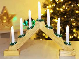 "Christmas Concepts®" kalėdinis medinis žvakių tiltas su šiltai baltomis LED lemputėmis - maitinamas baterijomis