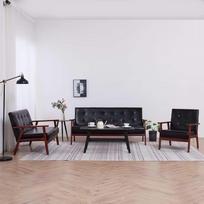 "Chusui" 3 dalių sofos komplektas, sofa lova, sofa lova, sofa su sofomis ir kušetėmis, išskleidžiama sofa, juoda dirbtinė oda