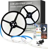 "Cob" LED juosta 15 m, programėlės valdymas, su nuotolinio valdymo pulteliu, lanksti reguliuojamo ryškumo COB LED juosta, DC24 V 6000 K balta LED juosta, skirta miegamajam, kambariui, "pasidaryk pats" apdailai