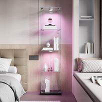 "Collections" didelė stiklinė vitrina su apšvietimu, 163 x 35 x 39,8 cm, vitrina su LED, 1 durys, 4 lentynos, skaidri (1 durys, 4 pakopos, juoda A)