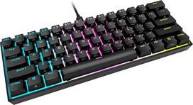 "Corsair K65 RGB MINI 60% mechaninė žaidimų klaviatūra (reguliuojamas RGB apšvietimas, mechaniniai "Cherry MX Speed" klavišai, "Axon Hyper-Processing" technologija, "Qwertz"), juoda