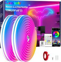 "Cozylady" RGB neoninė LED juosta su nuotolinio valdymo pulteliu, programėlės valdymu, vandeniui atspari lanksti RGB juosta, 24 V LED neoninė juosta, skirta miegamajam, namų interjero apdailai (15 m / 50 pėdų)