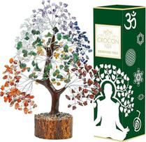 "Crocon" natūralios spalvos gydomųjų brangakmenių kristalų bonsai laimės pinigų medis sėkmės, gerovės ir klestėjimo gydomoji reiki dvasinė dovana dydis 10-12 colių (sidabrinė ir auksinė viela) (septynios čakros (sidabrinė viela))