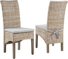 "Crosley Furniture Edelyn" natūralaus rotango valgomojo kėdės, 2 vnt., virtuvės kėdės su pagalvėle, "Kubu Rattan/Grey