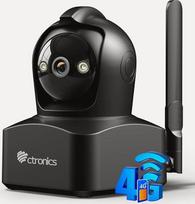 "Ctronics" 4 MP 3G/4G LTE vidaus stebėjimo kamera su SIM kortele, 360° PTZ, nuotolinė prieiga per kompiuterį ir programėlę, 8 pozicijos, išmanusis asmens aptikimas, automobilio sekimas, spalvotas naktinis matymas, dvipusis garsas (juoda)