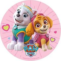 "Dekora" - "Paw Patrol Skye & Everest" torto papuošalas iš valgomojo popieriaus - valgomoji gimtadienio puošmena - apvali torto puošmena 20 cm