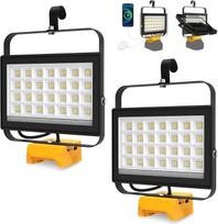 "Dewalt" akumuliatorinis žibintas, T-SUNUS LED darbo šviesa 18 V, 100 W itin ryškaus statybinio prožektoriaus akumuliatorius su 2 ryškiais žibintais, LED prožektorius su USB ir C tipo jungtimi, skirtas statyboms, garažams, stovyklavietėms