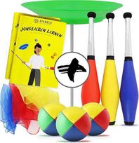 "Diabolo Freizeitsport" žongliravimo rinkinys vaikams ir suaugusiesiems su žongliravimo lazdomis, kamuoliukais, skudurėliais, plokštelėmis, įskaitant lazdą ir žongliravimo instrukcijas - žongliravimo rinkinys kaip dovana