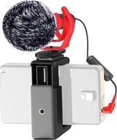 "DigiPower" universalus mikrofonas su kailiniu priekiniu skydeliu, kryptinis mikrofonas su rankiniu laikikliu, sūpuokliniu laikikliu, TRS ir TRRS kabelio adapteriu fotoaparatams ir mobiliesiems telefonams, įskaitant dėklą, DP-DM15F