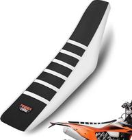 "Dirt Bike" sėdynės dangtelis Universalus briaunuotas "Pit Bike" sėdynės dangtelis motociklui Enduro Motokrosas Balta juoda
