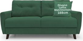 "Divani" parduotuvė CALLISTO dvivietė sofa-lova iš minkšto vandeniui atsparaus audinio - 188 cm su čiužiniu 140 x 197 cm - rankų darbo - žalia
