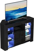 "Dripex" televizoriaus kampinė spintelė su LED apšvietimu Juoda blizgi TV spintelė Kampinė komoda TV spintelė 100 x 68 x 40 cm (juoda)