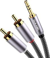 "DuKabel" 3,5 mm lizdas su RCA kabeliu 2 RCA vyriškos lyties į 3,5 mm vyriškos lyties lizdą (3 poliai, stereo) Raudonas baltas pagalbinis kabelis 3,5 RCA garso kabelio lizdo kabelis televizoriui, DVD, HiFi sistemai - aukščiausios serijos 2,4 m