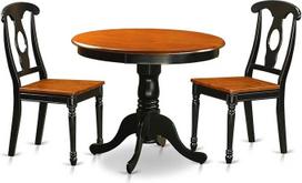 "East West Furniture" ANKE3-BLK-W Antikvarinis juodas 3 dalių valgomojo komplektas su 2 medinėmis kėdėmis