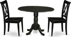 "East West Furniture" DLCL3-BLK-W 3 dalių virtuvės stalo komplektas mažoms erdvėms, įskaitant apvalų valgomojo stalą su staltiese ir 2 medžio masyvo sėdynes, 42" x 42,5", juodas