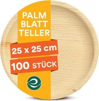 "Eco Soul" 100 % kompostuojamos 25 cm apvalios palmių lapų lėkštės, aukščiausios kokybės palmių lapų indai, tvirtos, ekologiškos, vienkartinės bambuko tipo lėkštės, 100 vnt.