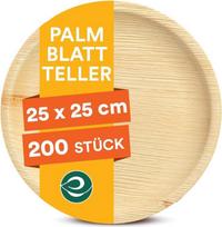 "Eco Soul" 100 % kompostuojamos 25 cm apvalios palmių lapų lėkštės, aukščiausios kokybės palmių lapų indai, tvirtos, ekologiškos, vienkartinės bambuko tipo lėkštės, 200 vnt.