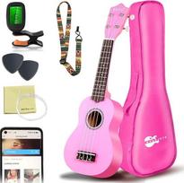 "Everjoys" soprano ukulelės rinkinys vaikams ir suaugusiesiems, 53 cm ukulelės pradinis rinkinys su krepšiu, derintuvu, dainynu, stygomis, kirtikliu ir poliravimo šluoste, rožinės spalvos