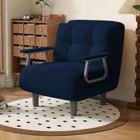 "Fabulcozy" 1 sėdimos vietos sulankstoma sofa-lova fotelis "Great Comfort" su pagalvėlėmis, porankiais ir metalinėmis kojelėmis (mėlyna)