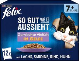 "Felix As Good as It Looks Senior Cat Food Wet in Jelly, Variety Mix", 6 pakuotės (6 x 12 maišelių po 85 g)