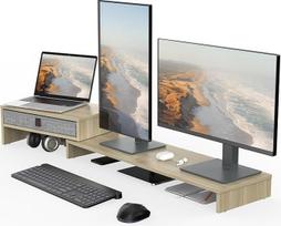 "Fenge" dvigubas monitoriaus stovas su stalčiumi kompiuterio televizoriaus nešiojamojo kompiuterio monitoriaus stovui Reguliuojamas ilgis ir kampas 78,3-113 x 23,5 x 7,3 cm Ąžuolas