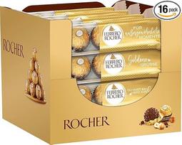 "Ferrero Rocher" - traškūs kreminiai riešutai su riešutais - velykiniai šokoladiniai saldainiai - velykinė dovana moterims ir vyrams - 16 pakuočių po 4 atskirus šokoladinius saldainius