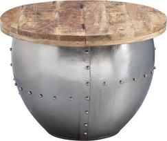 "FineBuy" Mango kavos staliukas iš medžio masyvo/metalo 60 x 43 x 60 cm Pramoninio stiliaus apvalaus dizaino svetainės kambario stalas su laikymo vieta Modernus svetainės stalas Sofos stalas