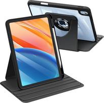 "Fintie" besisukantis dėklas "iPad" (A16) 11/10 kartos 2025/2022 su pieštuko laikikliu - 360 laipsnių kampu besisukantis apsauginis dėklas su skaidriu akrilo nugarėle, atsparus smūgiams - juodas
