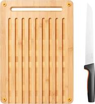 "Fiskars" bambukinė pjaustymo lenta ir duonos peilis, funkcinė forma, bambukas/japoniškas nerūdijantis plienas/plastikas, 1057551