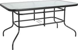 "Flash Furniture Tory" 80 x 139,7 cm stačiakampio formos grūdinto stiklo stalas su skyle skėčiui, skaidrus viršus/juodas rėmas, 31,5" x 55"
