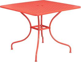 "Flash Furniture Oia" terasos stalas su skyle skėčiui Kvadratinis uždaras lauko stalas iš plieno 35,5" Coral