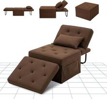 "FLEXISPOT 4-in-1" miegamasis krėslas su lovos funkcija, svečių lovos sofa-lova su reguliuojamu atlošu, tinka svetainei, miegamajam, balkonui, maksimali apkrova 300 kg, transformuojamas krėslas-lova (chaki)